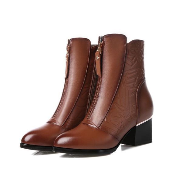 women cow leather ankle boots fashion thick heel women boots high heel genuine leather lady boots big size, Black 
women cow leather ankle boots fashion thick heel women boots high heel genuine leather lady boots big size, Black