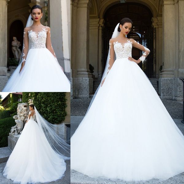 2017 custom made modest long sleeves a line wedding dresses bridal gowns sheer neckline lace appliques white tulle sweep train wedding dress
2017 custom made modest long sleeves a line wedding dresses bridal gowns sheer neckline lace appliques white tulle sweep train wedding dress
