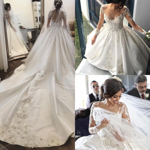 2018 new glamorous sheer neckine lace a line wedding dresses illusion long sleeves covered button back wedding bridal gowns ba6701, White
2018 new glamorous sheer neckine lace a line wedding dresses illusion long sleeves covered button back wedding bridal gowns ba6701, White