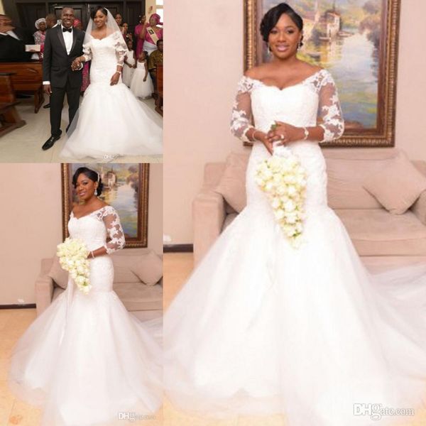 south african v-neck long sleeves mermaid wedding dresses lace appliques corset back arabic sheer 3/4 sleeves vintage bridal gowns, White
south african v-neck long sleeves mermaid wedding dresses lace appliques corset back arabic sheer 3/4 sleeves vintage bridal gowns, White