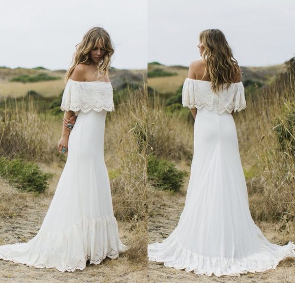 2020 new boho country style wedding dresses off the shoulder lace chiffon bohemian wedding gowns plus size bridal dresses, White
2020 new boho country style wedding dresses off the shoulder lace chiffon bohemian wedding gowns plus size bridal dresses, White