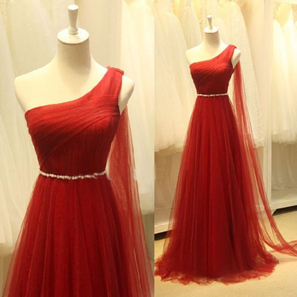one shoulder long red evening dresses beaded waist pleated tulle floor length party dresses custom size, Black;red
one shoulder long red evening dresses beaded waist pleated tulle floor length party dresses custom size, Black;red