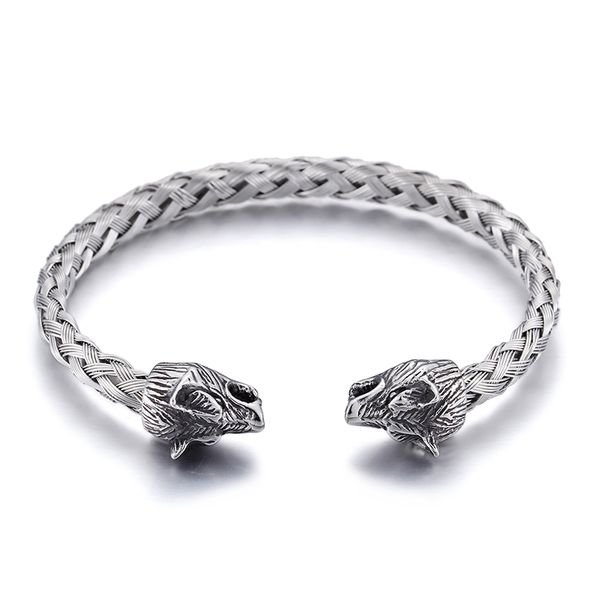 silver stainless steel cuff bangle biker wolf head end open bracelet knot wire chain, Black
silver stainless steel cuff bangle biker wolf head end open bracelet knot wire chain, Black