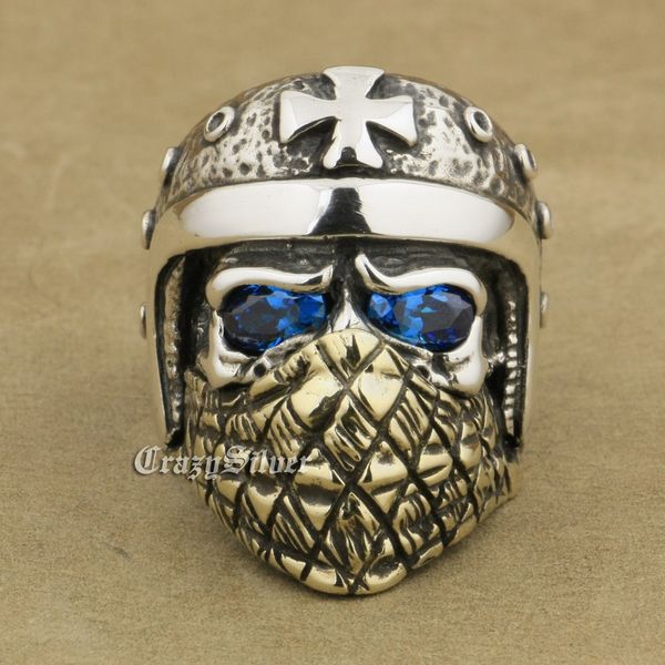 linsion 925 sterling silver motorcycle helmet skull ring blue cz eyes brass mask mens biker rock punk ta24 us size 7 to 15, Golden;silver
linsion 925 sterling silver motorcycle helmet skull ring blue cz eyes brass mask mens biker rock punk ta24 us size 7 to 15, Golden;silver