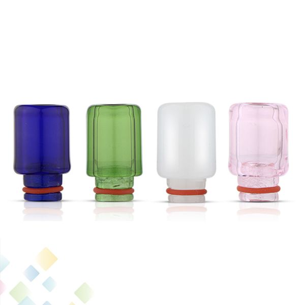 

Newest 510 Glass Drip Tips Pyrex Glass Drip Tip Wide Bore MouthPiece 4 Colors fit Atomizer E Cig High quality DHL Free