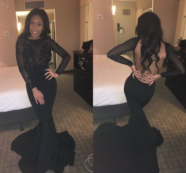 backless mermaid black prom dresses sheer neck illusion bodice long sleeves appliques satin women evening gowns party dresses
backless mermaid black prom dresses sheer neck illusion bodice long sleeves appliques satin women evening gowns party dresses
