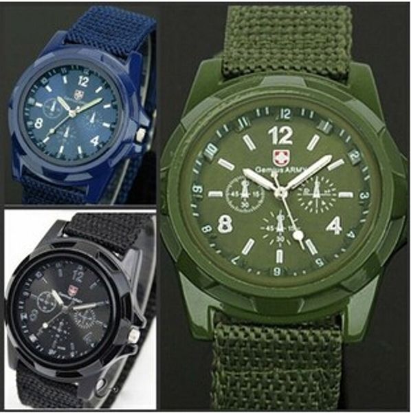 

fashion luxury analog swiss gemius army watch cloth fabric wristwatches sport military style wrist watches for geneva quartz men watches, Slivery;brown