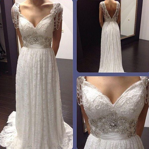 stunning beading embellishment full lace bohemian wedding dress backless boho beach bridal gowns with sweep train custom made, White
stunning beading embellishment full lace bohemian wedding dress backless boho beach bridal gowns with sweep train custom made, White
