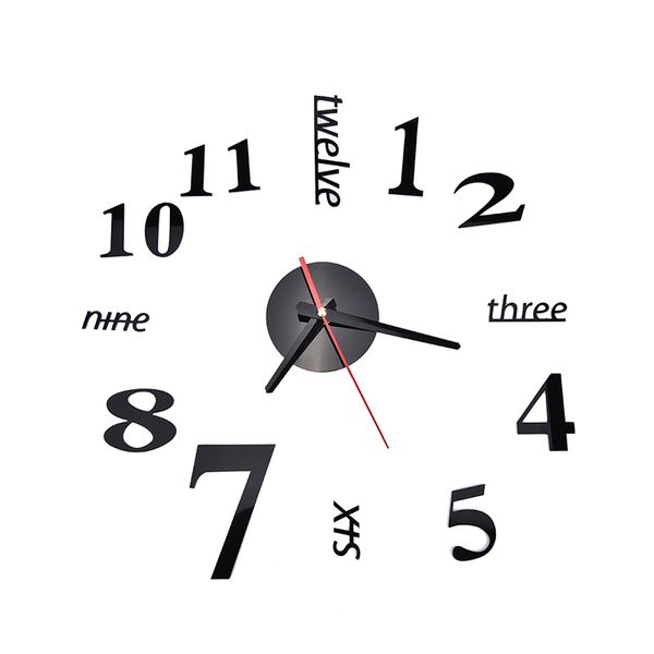 wholesale-fashion quartz clocks watches 3d real big wall clock rushed mirror sticker diy living room decor