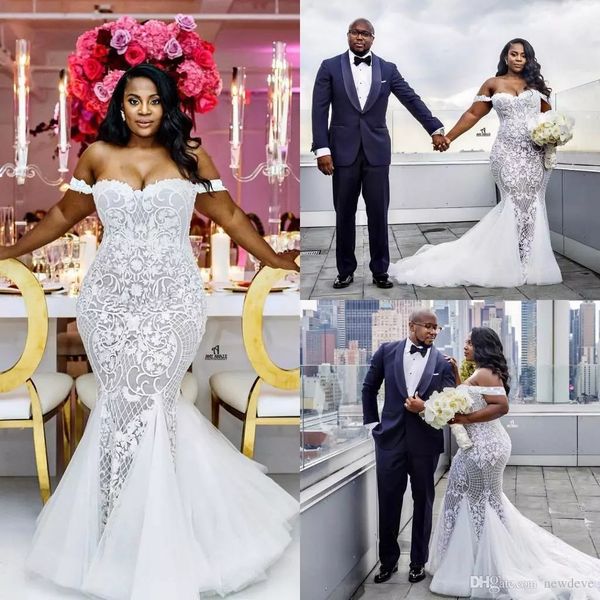 2017 plus size african lace applique beads wedding dresses off shoulder sleeveless mermaid bridal gowns court train vestidos de noiva, White
2017 plus size african lace applique beads wedding dresses off shoulder sleeveless mermaid bridal gowns court train vestidos de noiva, White