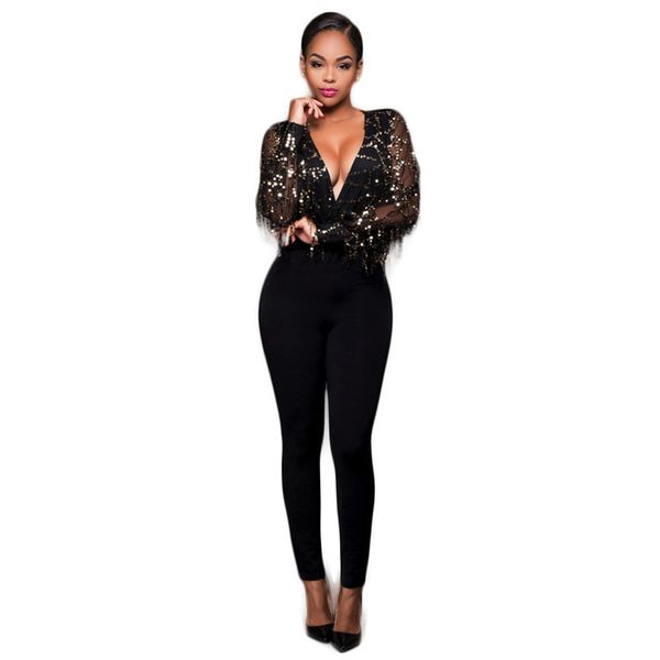 wholesale- 2017 deep v-neck jumpsuit women long sleeve sequin jumpsuit rompers autumn tassels long pants playsuit clubwear overalls, Black;white
wholesale- 2017 deep v-neck jumpsuit women long sleeve sequin jumpsuit rompers autumn tassels long pants playsuit clubwear overalls, Black;white