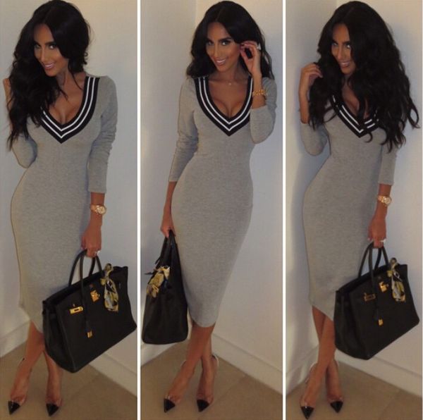 wholesale- new european fashion nightclub v collar long sleeved knit dress color and leisure, White;black
wholesale- new european fashion nightclub v collar long sleeved knit dress color and leisure, White;black