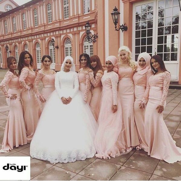 pink off the shoulder sheer long sleeves bridesmaid dresses 2017 scoop neckline mermaid long maid of honor gowns vintage wedding guest wear, White;pink
pink off the shoulder sheer long sleeves bridesmaid dresses 2017 scoop neckline mermaid long maid of honor gowns vintage wedding guest wear, White;pink