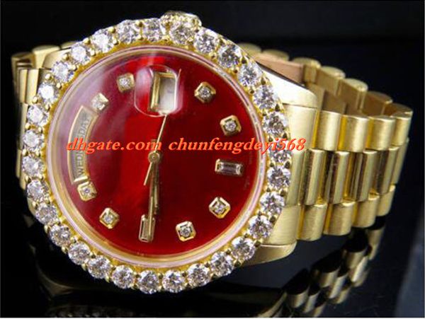 fashion luxury wristwatch 18k mens yellow gold 36mm red dial bigger diamond watch 5.5ct automatic movement men watch, Slivery;brown
fashion luxury wristwatch 18k mens yellow gold 36mm red dial bigger diamond watch 5.5ct automatic movement men watch, Slivery;brown