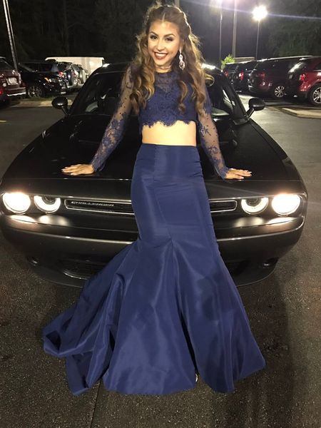 sheer lace long sleeve prom dresses mermaid skirt two pieces formal evening dresses long graduation dresses vestido formatura, Black
sheer lace long sleeve prom dresses mermaid skirt two pieces formal evening dresses long graduation dresses vestido formatura, Black