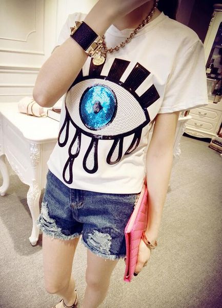 2017 new t-shirt embroidery cotton sequin big eyes tee quality casual t high fashion tears summer shirt plus size women women blbxi, Black
2017 new t-shirt embroidery cotton sequin big eyes tee quality casual t high fashion tears summer shirt plus size women women blbxi, Black