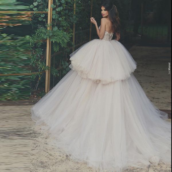 special design high-low ball gown wedding dresses strapless tiered lace-up back bridal gown custom made dubai long proms dress, White
special design high-low ball gown wedding dresses strapless tiered lace-up back bridal gown custom made dubai long proms dress, White