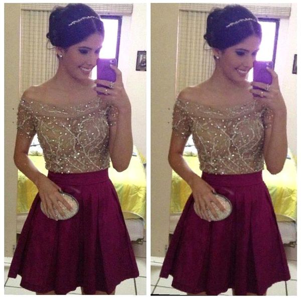 2017 chiffon burgundy short homecoming dresses off shoulders illusion look beaded sequined cocktail prom party gowns ba4053, Blue;pink 
2017 chiffon burgundy short homecoming dresses off shoulders illusion look beaded sequined cocktail prom party gowns ba4053, Blue;pink