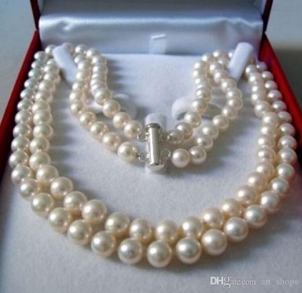 2rows 8-9mm natural white akoya cultured pearl hand knotted jewelry necklace, Silver
2rows 8-9mm natural white akoya cultured pearl hand knotted jewelry necklace, Silver