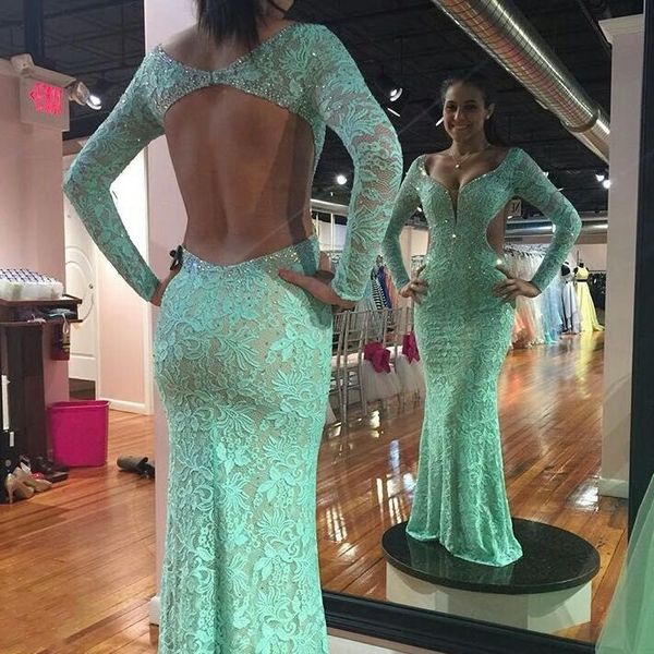 full lace long sleeve beaded mermaid prom dress crystal open back v neck mint green party long women evening pageant gowns, Black
full lace long sleeve beaded mermaid prom dress crystal open back v neck mint green party long women evening pageant gowns, Black