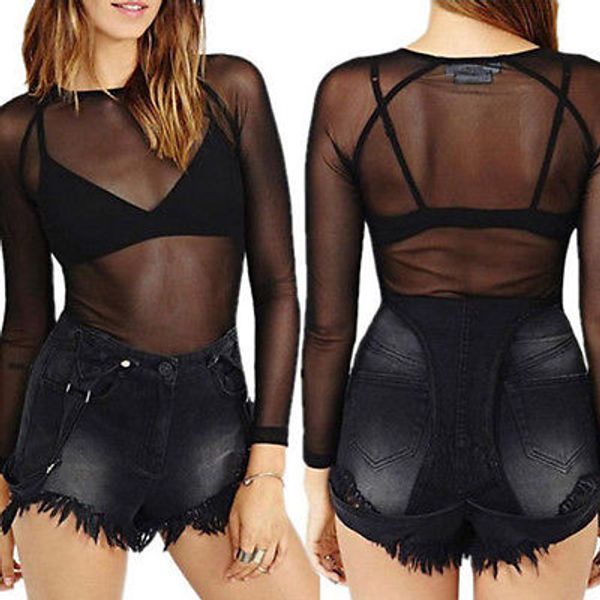 women long sleeve pure see-through sheer mesh black shirt tee t-shirts plus size s-xl, White
women long sleeve pure see-through sheer mesh black shirt tee t-shirts plus size s-xl, White