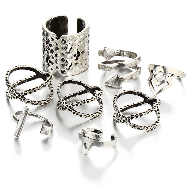 

wholesale 7pcs/set fashion vintage punk bohemia beach rings for women knuckle ring men carving tibetan silver joint ring set rjhs074, Golden;silver