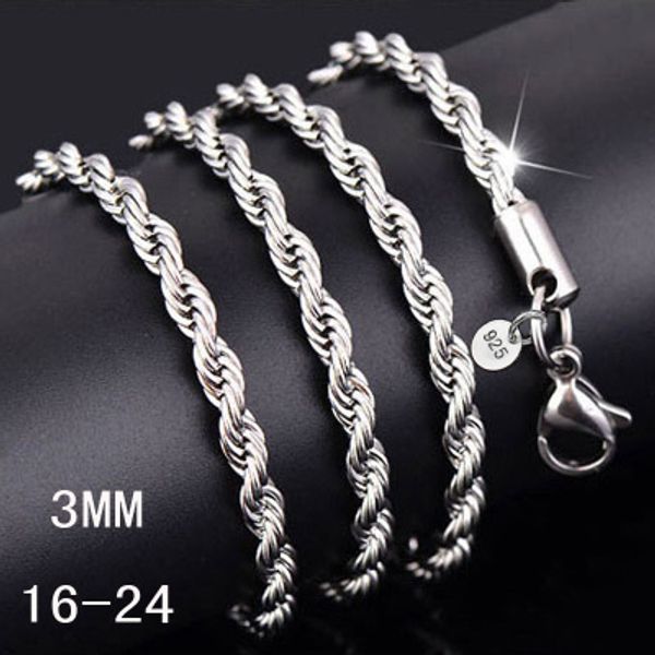 925 sterling silver men women twist rope chain necklaces 3mm 16inch/18inch/20inch/22inch/24inch
925 sterling silver men women twist rope chain necklaces 3mm 16inch/18inch/20inch/22inch/24inch
