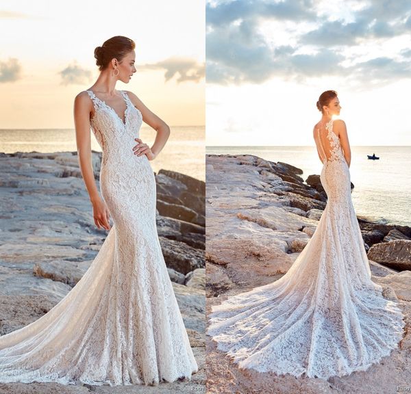 new arrival 2017 stunning full lace wedding dresses mermaid beach bridal gowns chapel train custom made wedding gowns, White
new arrival 2017 stunning full lace wedding dresses mermaid beach bridal gowns chapel train custom made wedding gowns, White