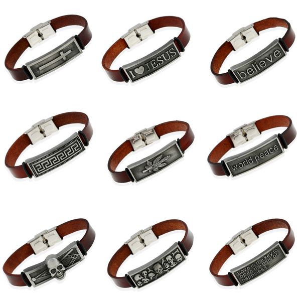 new mens leather cross believe skull charm bracelet handmade fashion friendship bracelets men jewelry pulseras ing, Golden;silver
new mens leather cross believe skull charm bracelet handmade fashion friendship bracelets men jewelry pulseras ing, Golden;silver