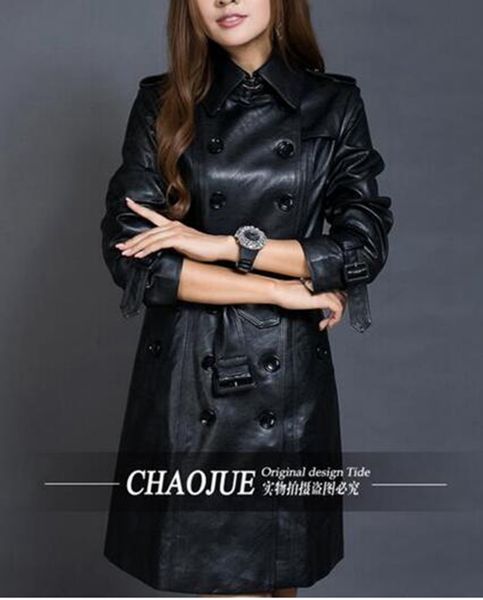 women in the spring and autumn fashion handsome long water-washed leather trench coat of cultivate one's morality / s-4xl, Black
women in the spring and autumn fashion handsome long water-washed leather trench coat of cultivate one's morality / s-4xl, Black