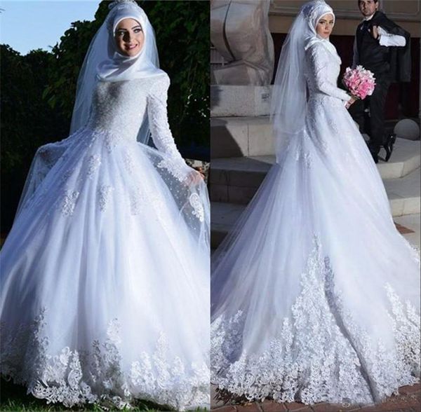 long sleeves lace applique lace up back arabic islamic a-line bridal gowns elegant muslim wedding dresses robe de mariage, White
long sleeves lace applique lace up back arabic islamic a-line bridal gowns elegant muslim wedding dresses robe de mariage, White