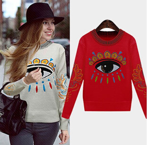 wholesale-winter coat new fashion women's long-sleeved round neck embroidered eyes pullover women europe and america causal sweater dm1, White;black
wholesale-winter coat new fashion women's long-sleeved round neck embroidered eyes pullover women europe and america causal sweater dm1, White;black