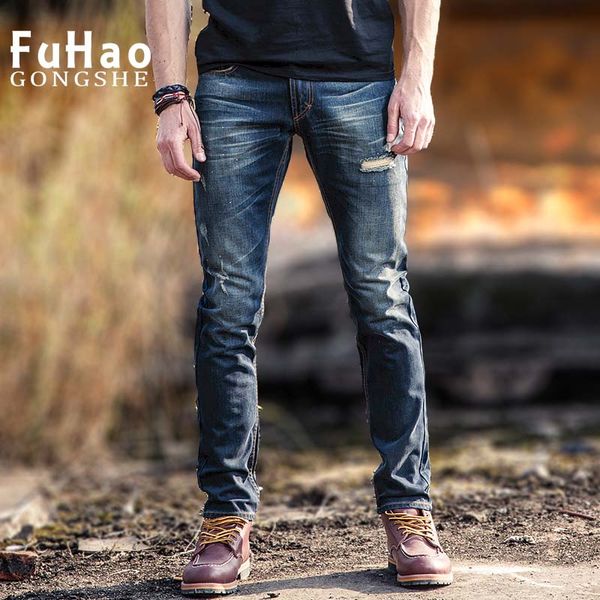 wholesale- fashion full length solid skinny distressed jeans men brand designer clothing denim pants casual trousers male, Blue 
wholesale- fashion full length solid skinny distressed jeans men brand designer clothing denim pants casual trousers male, Blue