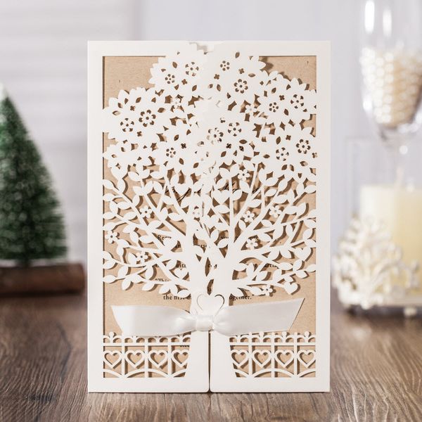 Elegant White Laser Cut Tree Silk Tie Wedding Invitations Cards, By Wishmade, CW6176
Elegant White Laser Cut Tree Silk Tie Wedding Invitations Cards, By Wishmade, CW6176