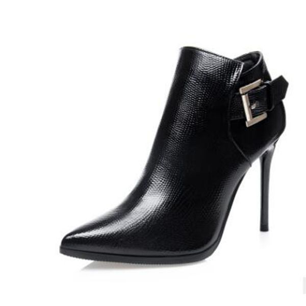 women high heel shoes lady elegant thin 100mm heel zipper mid calf half boots wedding shoes size 34-39, Black