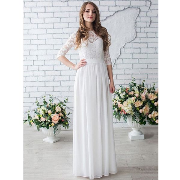 beach wedding dresses sheer neck half sleeves a-line lace applique boho bridal gowns vestido de novia, White
beach wedding dresses sheer neck half sleeves a-line lace applique boho bridal gowns vestido de novia, White