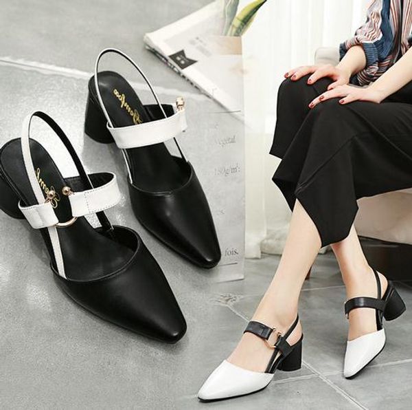 female summer new sandals thick heel leather fashion pointy head buckle sandals, Black
female summer new sandals thick heel leather fashion pointy head buckle sandals, Black