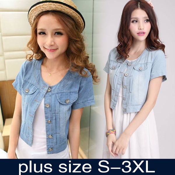 wholesale- 2017 new fashion women round neck short denim jean jacket coat half sleeve button s m xl xxl 3xl, Black;brown
wholesale- 2017 new fashion women round neck short denim jean jacket coat half sleeve button s m xl xxl 3xl, Black;brown