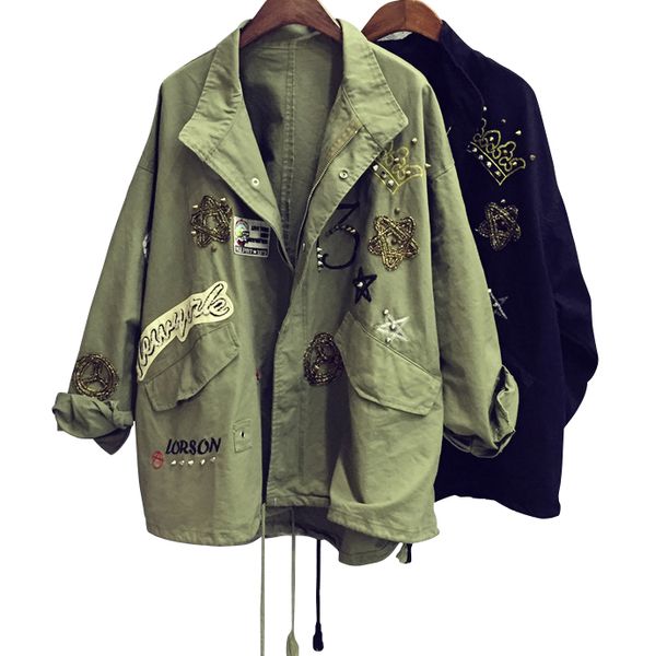 2017 korean embroidery patch design army green jacket coat rivet bf tide women punk denim coat jacket, Black;brown
2017 korean embroidery patch design army green jacket coat rivet bf tide women punk denim coat jacket, Black;brown