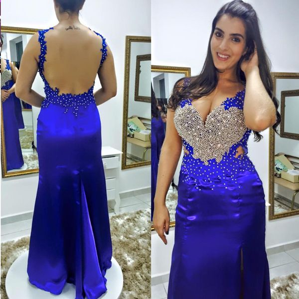 plus size royal blue evening dresses style deep v neck diamonds beads satin floor length party gowns custom size, Black;red
plus size royal blue evening dresses style deep v neck diamonds beads satin floor length party gowns custom size, Black;red