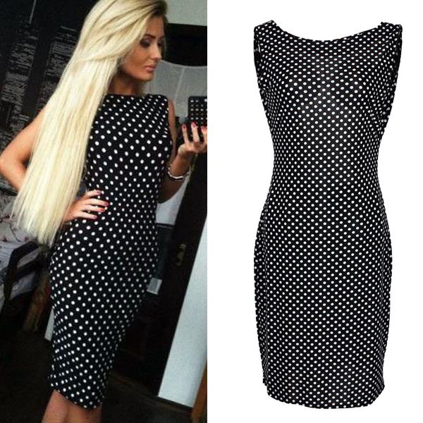 women ladies casual dress sleeveless dot printed sheath dresses women's clothing plus size, Black;gray
women ladies casual dress sleeveless dot printed sheath dresses women's clothing plus size, Black;gray
