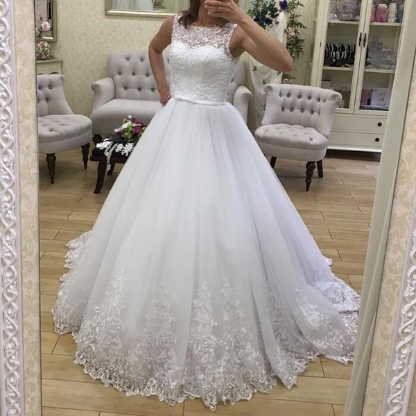 princess wedding dresses from china a line gown sheer bateau neck sleeveless beaded lace appliques tulle vestido de novia sweep train, White
princess wedding dresses from china a line gown sheer bateau neck sleeveless beaded lace appliques tulle vestido de novia sweep train, White