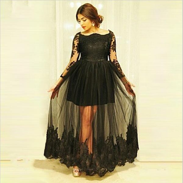 2019 black lace prom dresses 3/4 long sleeve inside short outside long sheer formal evening party gowns fashionable selling new p116
2019 black lace prom dresses 3/4 long sleeve inside short outside long sheer formal evening party gowns fashionable selling new p116