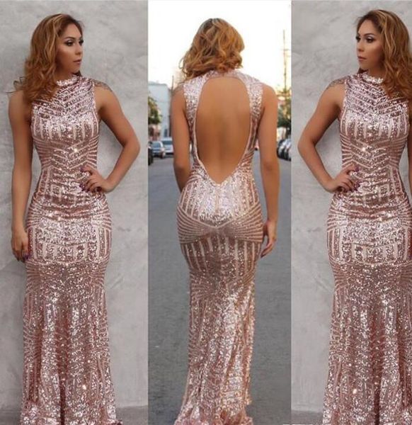 sparkly rose gold 2017 mermaid prom dresses sequined open back floor length evening party gowns, Black
sparkly rose gold 2017 mermaid prom dresses sequined open back floor length evening party gowns, Black