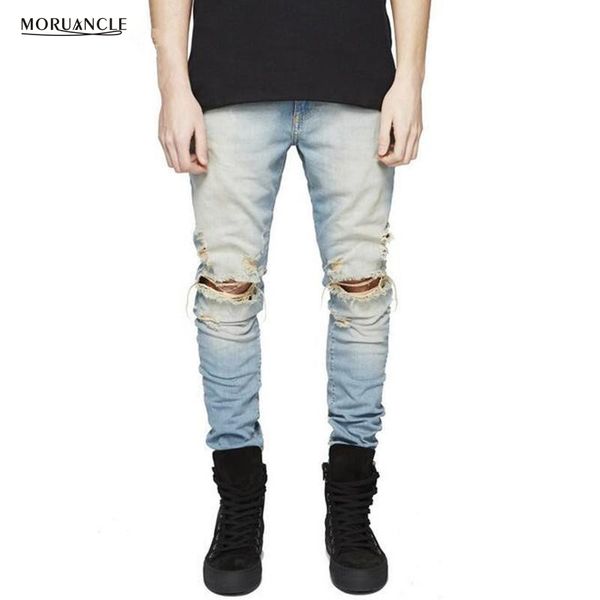 wholesale- fashion hi-street mens ripped jeans joggers knee hole streetwear distressed slim fit denim pants washed designer trousers, Blue
wholesale- fashion hi-street mens ripped jeans joggers knee hole streetwear distressed slim fit denim pants washed designer trousers, Blue