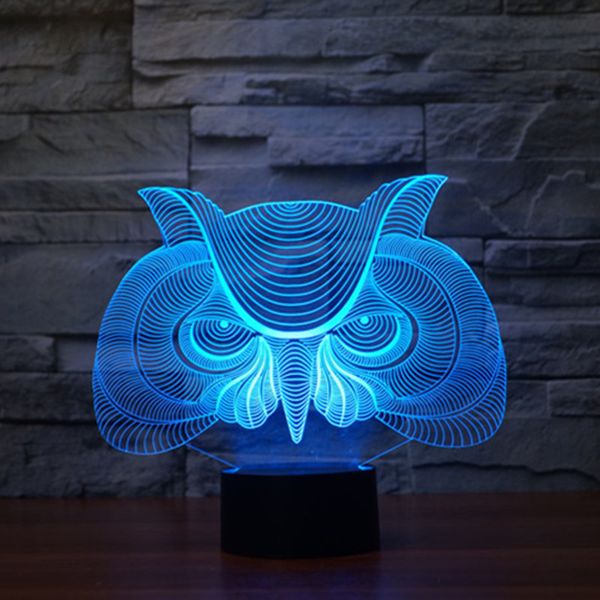 

wholesale- 3d acrylic colorful animal world owl nightlight household bedroom office led table lamp child christmas gift 3d-td146