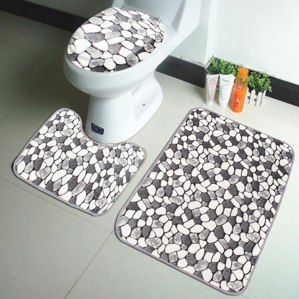 

3pcs coral velvet pebble pattern bathroom mats rugs set non-slip washable floor carpet bath mat pedestal toilet rug kits