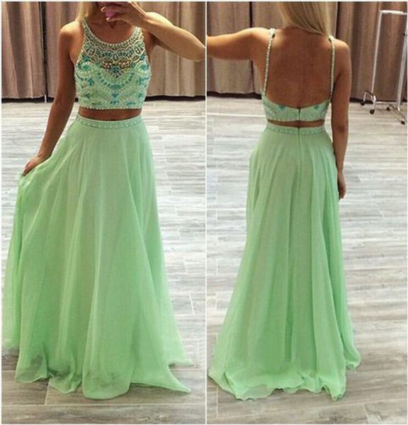 green 2 pieces prom dresses spaghetti straps diamonds crystals beading chiffon floor length 2020 girls party gowns custom size, Black
green 2 pieces prom dresses spaghetti straps diamonds crystals beading chiffon floor length 2020 girls party gowns custom size, Black