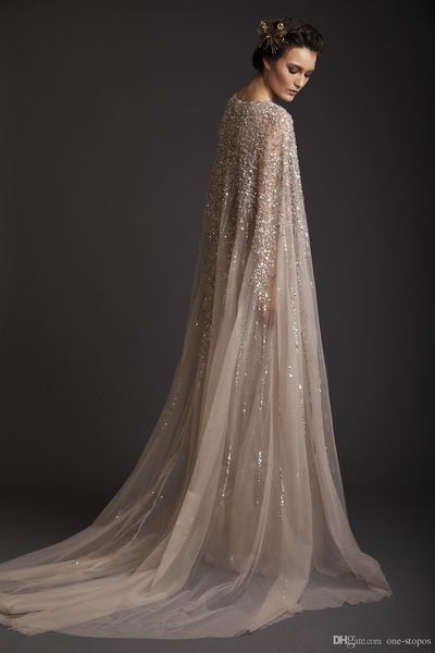 2019 new arrival krikor jabotian wedding dresses arabic illusion sequins beading sweep train with cape formal bridal gowns, White
2019 new arrival krikor jabotian wedding dresses arabic illusion sequins beading sweep train with cape formal bridal gowns, White