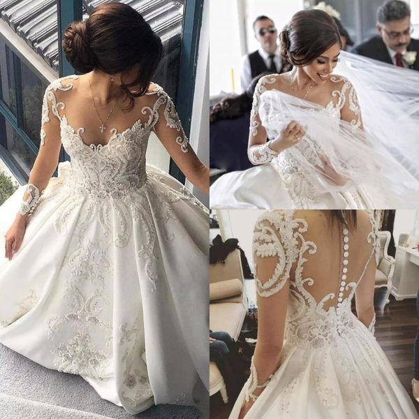 bead ball gown wedding dresses see through vestido de novia plus size lace long sleeve wedding dress, White
bead ball gown wedding dresses see through vestido de novia plus size lace long sleeve wedding dress, White